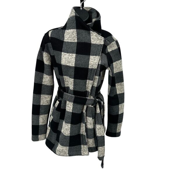 Madden Girl Coat Juniors Size S Black Buffalo Check Plaid Belted Overcoat Jacket - Picture 1 of 11